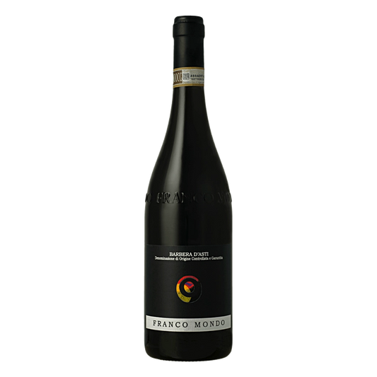Barbera d’Asti DOCG - VITIGNO : Barbera 100 % ORIGINE:Selezione di uve Barbera provenienti da vigneti in proprietà d ell‟Azienda Agricola Franco Mondo, impiantati all‟inizio degli anni ‟80 , esposti ad Ovest e Sud-Ovest, ubicati nel Comune di San Marzano Oliveto, zona tipica della produzione del Barbera d‟Asti. VINIFICAZIONE:Ottenuto dalla vinificazione di uve Barbera condotta con l‟obiettivo di ottenere un vino dotato di una certa struttura ma che contemporaneamente esprima le sue caratteristiche di vino