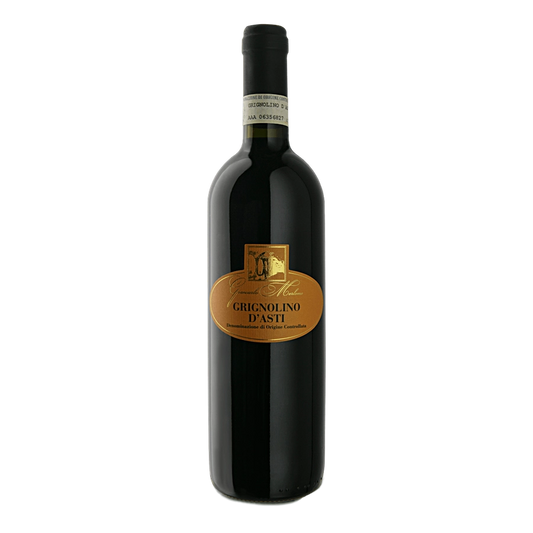 Grignolino d'Asti DOC - Tipo: rosso fermo D.O.C. Vitigno: 100% Grignolino Gradazione: 12° vol. Colore: rosso rubino chiaro, tendente all’aranciato con l’invecchiamento Profumo: delicato, persistente, con richiami di fiori e una nota sensazione di pepe e di spezie. Sapore: morbido, asciutto, con retrogusto piacevolmente mandorlato e amarognolo, unico nel suo genere. Consumato giovani si presenta astringente, con un breve invecchiamento diventa più vellutato. Temperatura di servizio: 15-18°c Abbinamenti: vit