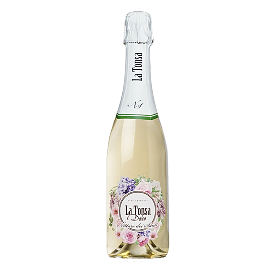 La Tonsa Dolce - Classificazione: Vino bianco frizzante dolce. Uvaggio:Malvasia Aromatica 100%, sistema di allevamento guyot Vinificazione:Raggiunta una giusta maturazione, le uve vengono raccolte manualmente in piccole ceste, rovesciate in carri vendemmia e trasportate alla cantina, dove vengono diraspate delicatamente. Macerazione a freddo a 8 – 10° per 24 ore del pigiato in vinificatori di acciaio; soffice pressatura con presse pneumatiche; il mosto ottenuto fermenta, a temperatura controllata 16 – 18°