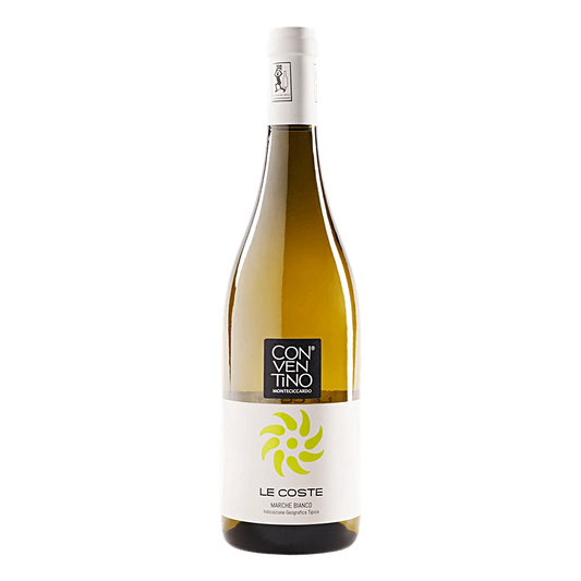 Le Coste IGT - Le Coste è il bianco semplice, nella migliore accezione del termine. Il gusto fragrante e piacevolmente acidulo insieme al dolce profumo di fiori di arancia e di acacia ne fanno un vino gustoso e apprezzabile da tutti, perfetto per accompagnare piatti leggeri o di pesce. Denominazione: IGT Marche Bianco Prima vendemmia imb. 2008 Vitigni: 50% Bianchello, 50% Famoso Resa per ettaro: 90 q.li Vendemmia: A mano in piccole cassette Fermentazione: Acciaio Affinamento: 6 mesi in acciaio Maturazione