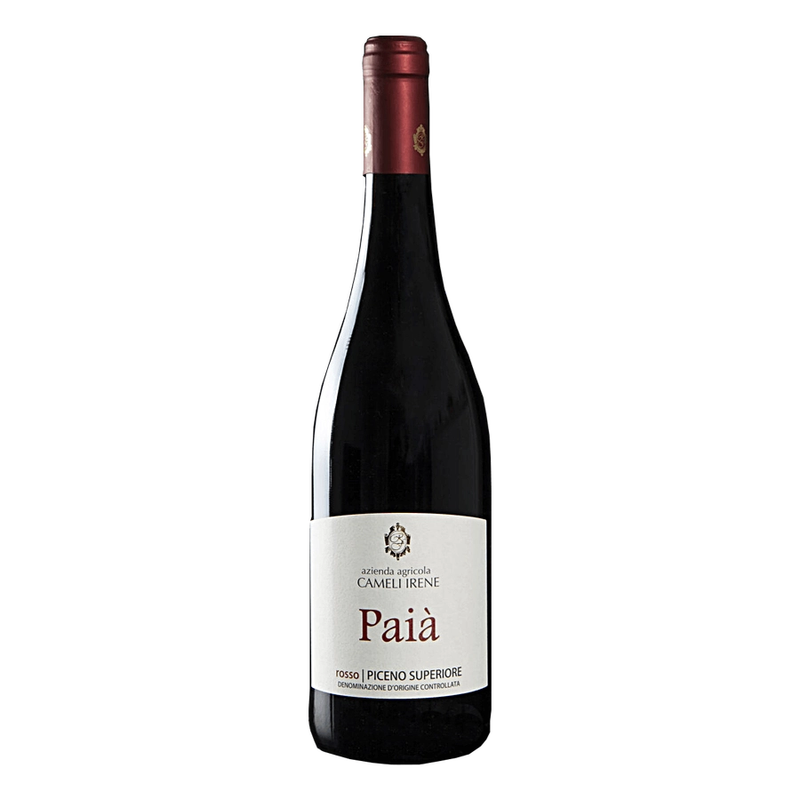 PAIA' - Rosso Piceno Superiore D.O.C. - DENOMINAZIONE Rosso Piceno Superiore D.O.C. VITIGNI Montepulciano e Sangiovese ALCOHOL 13.5 % VOL COLORE Rosso rubino intenso TIPOLOGIA DI UVA montepulciano e sangiovese VIGNETO 0,6 ettari esposto a sud situati nel comune di Offida, terreni di proprietà e 0,4 a Castorano, in affitto da tanti anni tutto a guyot TIPO DI TERRENO argilloso-sabbioso ricco di micro elementi VENDEMMIA la raccolta viene effettuata a mano con secchi che vengono poi scaricati in un carro, vers