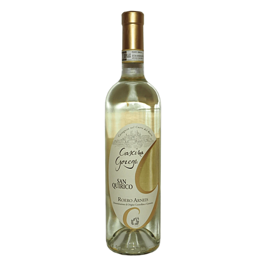 Roero Arneis San Quirico DOCG - VITIGNO: Arneis 100%COLORE: giallo paglierino con riflessi dorati e verdognoliPROFUMO: principalmente frutta tropicale, note erbacee, delicato pieno ed intensoSAPORE: corposo, caldo, fresco, caratteristica la sapidità, erbaceoGRADAZIONE: 14% volINVECCHIAMENTO: non previsto, si conserva bene fino a 2 o 3 anni, ma solitamente va consumato giovaneABBINAMENTI: vino da aperitivo, ma ottimo anche con piatti di pesce, antipasti, verdure, carni bianche, temperatura di servizio 8-10°