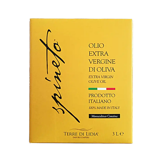 Spineto Olio Extravergine di Oliva - La filosofia produttiva dell'Az. Agr. “Terre di Lidia” prende origine dal sapere contadino e dal rispetto per i cicli stagionali della natura.100% Cultivar Coratina - Olio Extravergine di Oliva - Prodotto Italiano 100% - Campagna Olearia 2021/2022 - Estratto a freddo unicamente mediante procedimenti meccanici entro le 24 ore dalla raccolta.Non Filtrato - Il nostro Olio non viene filtrato ma sottoposto esclusivamente a decantazione naturale, preservando, in questo modo,