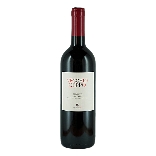 Vecchio Ceppo Primitivo del Salento IGP 13,5° - Dai migliori vigneti del Salento un Primitivo ricco e dal colore impenetrabile. Al naso domina la confettura di amarene accompagnata da un leggero speziato. In bocca è morbido, vellutato, piacevolmente avvolgente. Vitigno: PrimitivoZona di produzione: SalentoEtà dei Vigneti: 20/30 anniSistemi di allevamento: spallieraCeppi per ettaro: 4000/5000Resa uva per ettaro: 90/100 quintaliResa in vino per quintale: 70%Epoca di vendemmia: primi giorni di settembreAffina