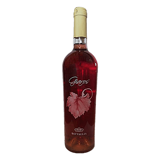 Vino IGT Rosato Giaros - Uno dei vini sicuramente più pregiati dell'intera cantina. Giaros nasce da un'idea di Anna e Carmelo Battaglia per celebrare un'occasione speciale: il matrimonio della figlia Rossella con Giacomo. Dal colore rosa ciliegio scarico. Inizia con spiccate note fruttate per proseguire con un gusto intenso e armonico, dalla piacevole freschezza e lunga persistenza aromatica. TERRENI: di giacitura collinare, esposizione ottimale e composizione argillosa calcarea. FORMA DI ALLEVAMENTO: Gouy